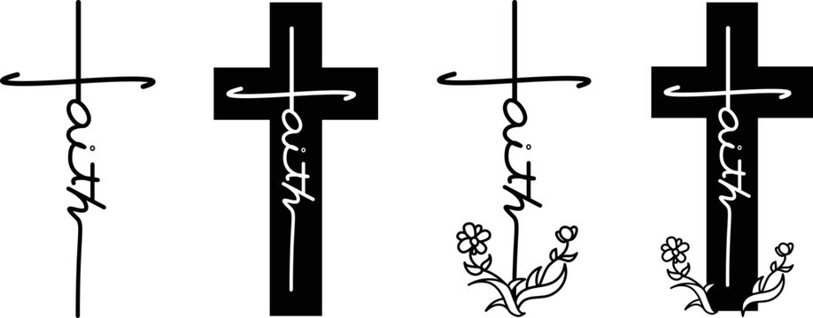 Word faith in the shape of a cross. Faith christianity word art, editable stroke.