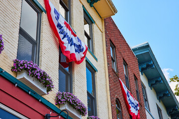 Red, white, and blue colors on exterior of downtown building