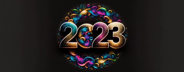 2023 new year background logo made of abstract glittering colourful number trendy background for branding banner card generative AI