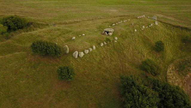 Megalithic grave at  S&oslash;nderholm, Northern Jutland, Denmark - Aerial From Above