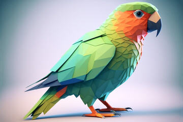 Obraz premium Colorful closeup of a parrot, created as a low polygon count illustration. Generative AI