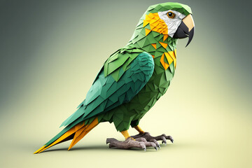 Colorful closeup of a parrot, created as a low polygon count illustration. Generative AI