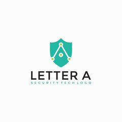 A Letter shield security tech logo vector image