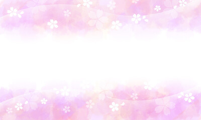 桜と舞い上がる花びら　背景は水彩タッチ