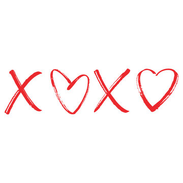 xoxo word icon design vector with ink stroke effect with letter O heart shaped