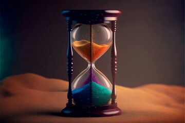 Template sandglass on a transparent background. Passing time in a countdown to a deadline, on a dark background with copy space.