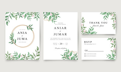 Fototapeta na wymiar Set of wedding invitation templates set with watercolor floral and geometric frames