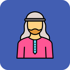 Arab Man Multicolor Round Corner Filled Line Icon