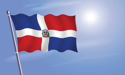 Dominican Republic flag against a blue sky