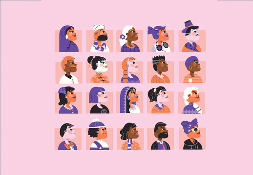 Pink Flat Design Diversity People Asset Illustration