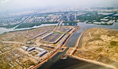 Aerial view of the island reclamation project in Jakarta Bay