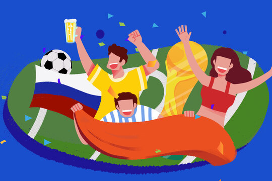 Cartoon hand drawn World Cup football carnival illustration