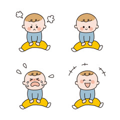 喜怒哀楽赤ちゃんのカラー線画セット