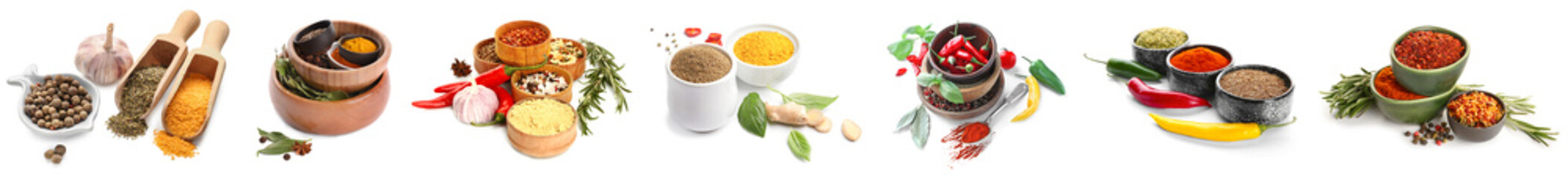 Set of fresh spices on white background