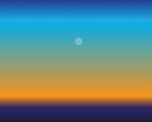vector design of an early morning or dawn sky scene where the moon and stars are still slightly shining