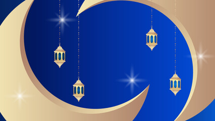 Arabic Islamic Elegant Blue and Golden Luxury Ornamental Background with Islamic Pattern and Decorative Ornament Border Frame