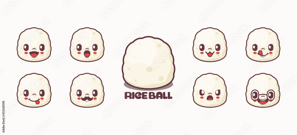 Wall mural rice ball cartoon. food vector illustration