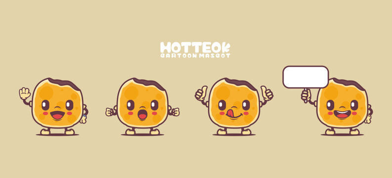 Hotteok cartoon mascot. korean food vector illustration