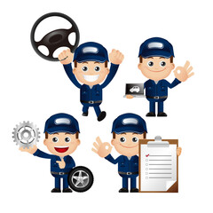 Set of technician with different poses