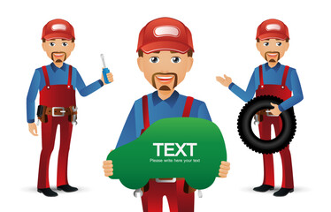 Set of technician with different poses