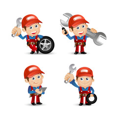 Set of technician with different poses