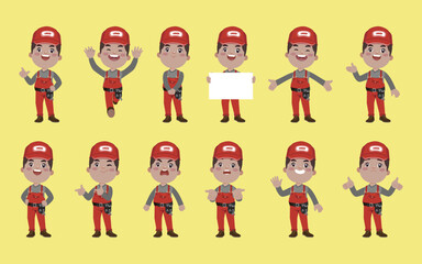 Set of technician with different poses