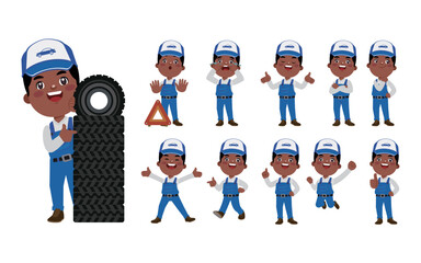 Set of technician with different poses