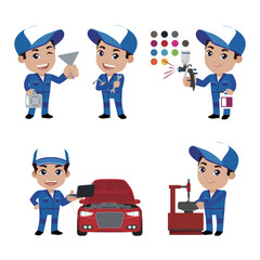 Set of technician with different poses