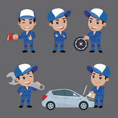 Set of technician with different poses