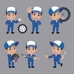Set of technician with different poses