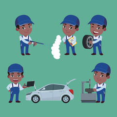 Set of technician with different poses