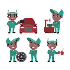 Set of technician with different poses