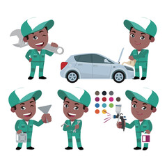 Set of technician with different poses