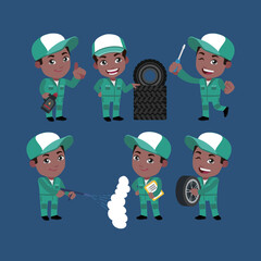 Set of technician with different poses