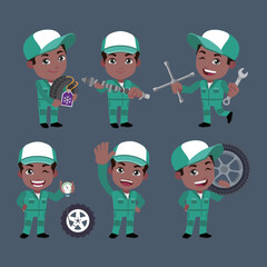 Set of technician with different poses