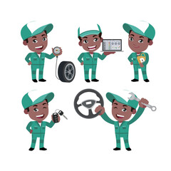 Set of technician with different poses