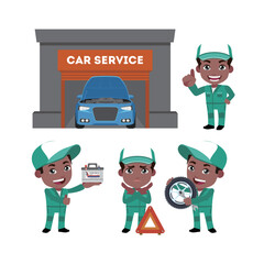 Set of technician with different poses