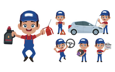 Set of technician with different poses