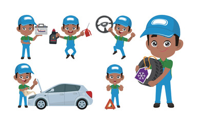 Set of technician with different poses