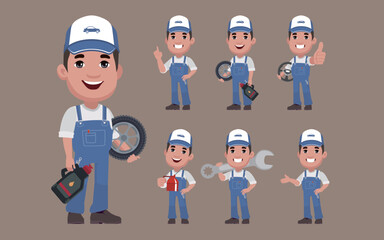 Set of technician with different poses