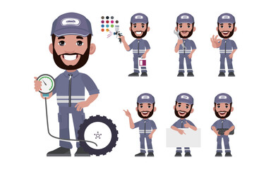 Set of technician with different poses