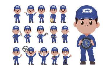 Set of technician with different poses
