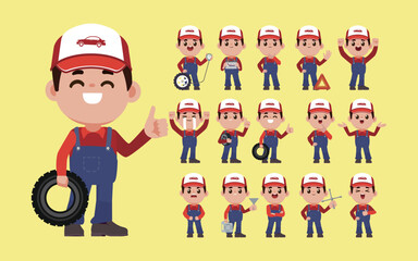 Set of technician with different poses