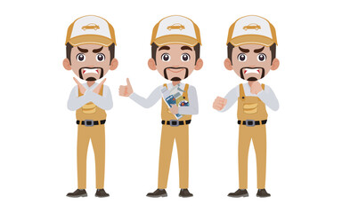 Set of technician with different poses