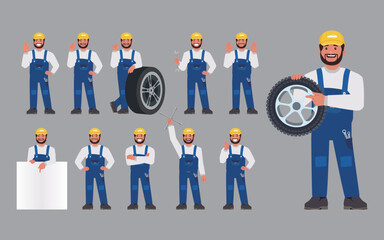 Set of technician with different poses