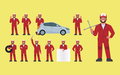 Set of technician with different poses