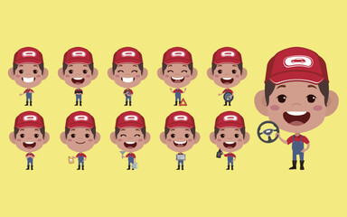 Set of technician with different poses