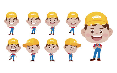 Set of technician with different poses