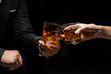 Celebrate whiskey on a friendly party in  restaurant