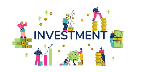 Growth of income and revenue on investment business concept flat vector.